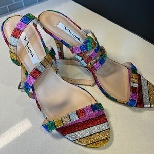 Like new, sure to turn heads, multi-metallic colored Nina heeled sandals size 10